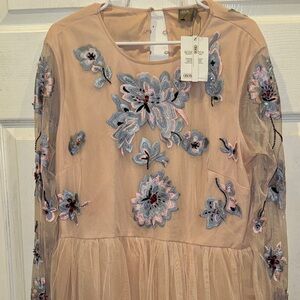 ASOS Floral Embroidered Dress - Pink and Blue Sz 14